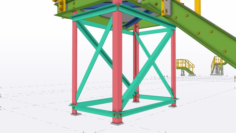 Torre de soporte arriostrada bajo una plataforma en Tekla Structures