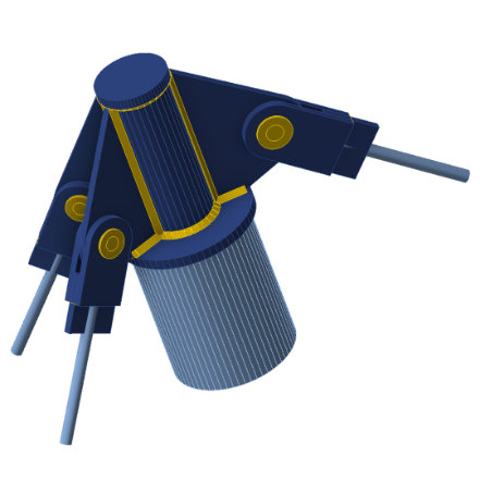 Modelo CAD tridimensional de una unión articulada en un mástil